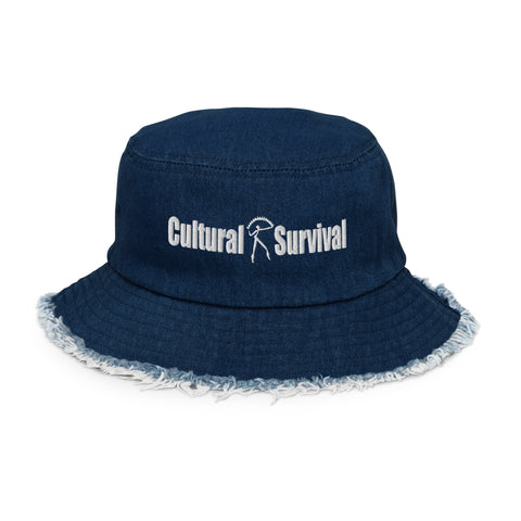 Distressed Denim Bucket Hat: Cultural Survival Logo